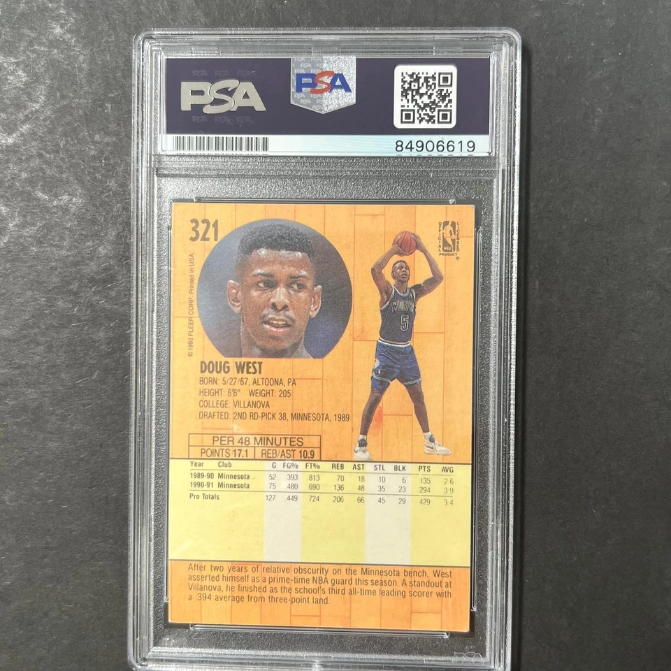 1991-92 Fleer #321 Doug West Signed Card AUTO PSA Slabbed Minnesota Timberwolves - Image 2 of 2