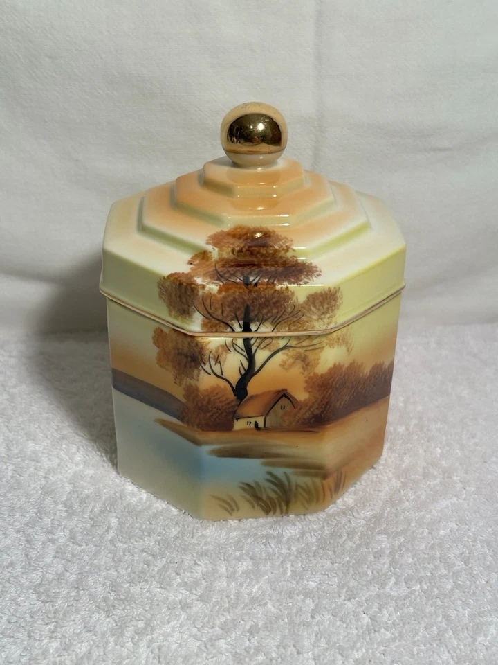 Vintage Noritake Tree In The Meadow Eight Sided Humidor Hand Painted Japan - Image 3 of 4