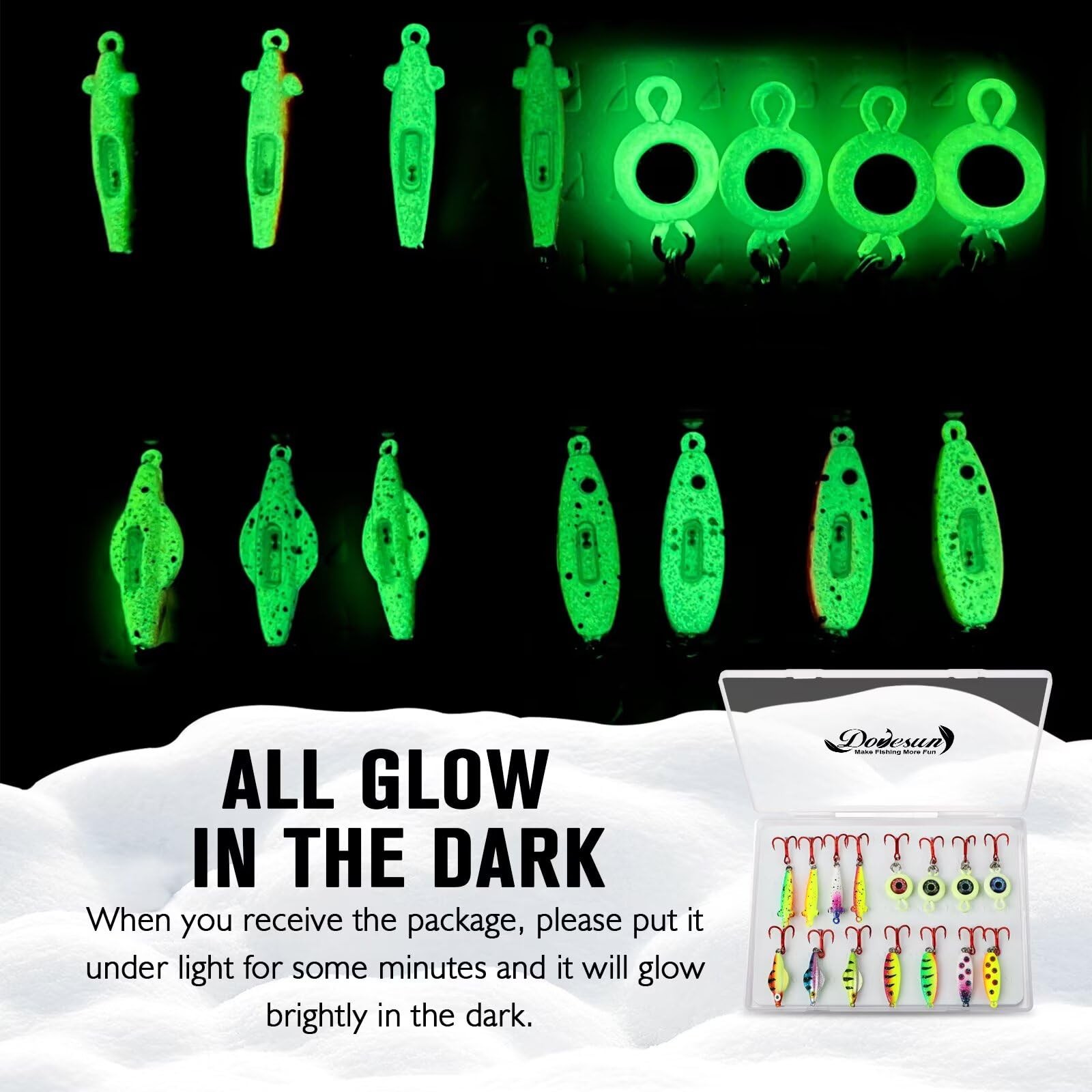 15PCS Rattling Glow Ice Fishing Spoons Kit for Bass, Crappie, Panfish, Perch,... - Image 3