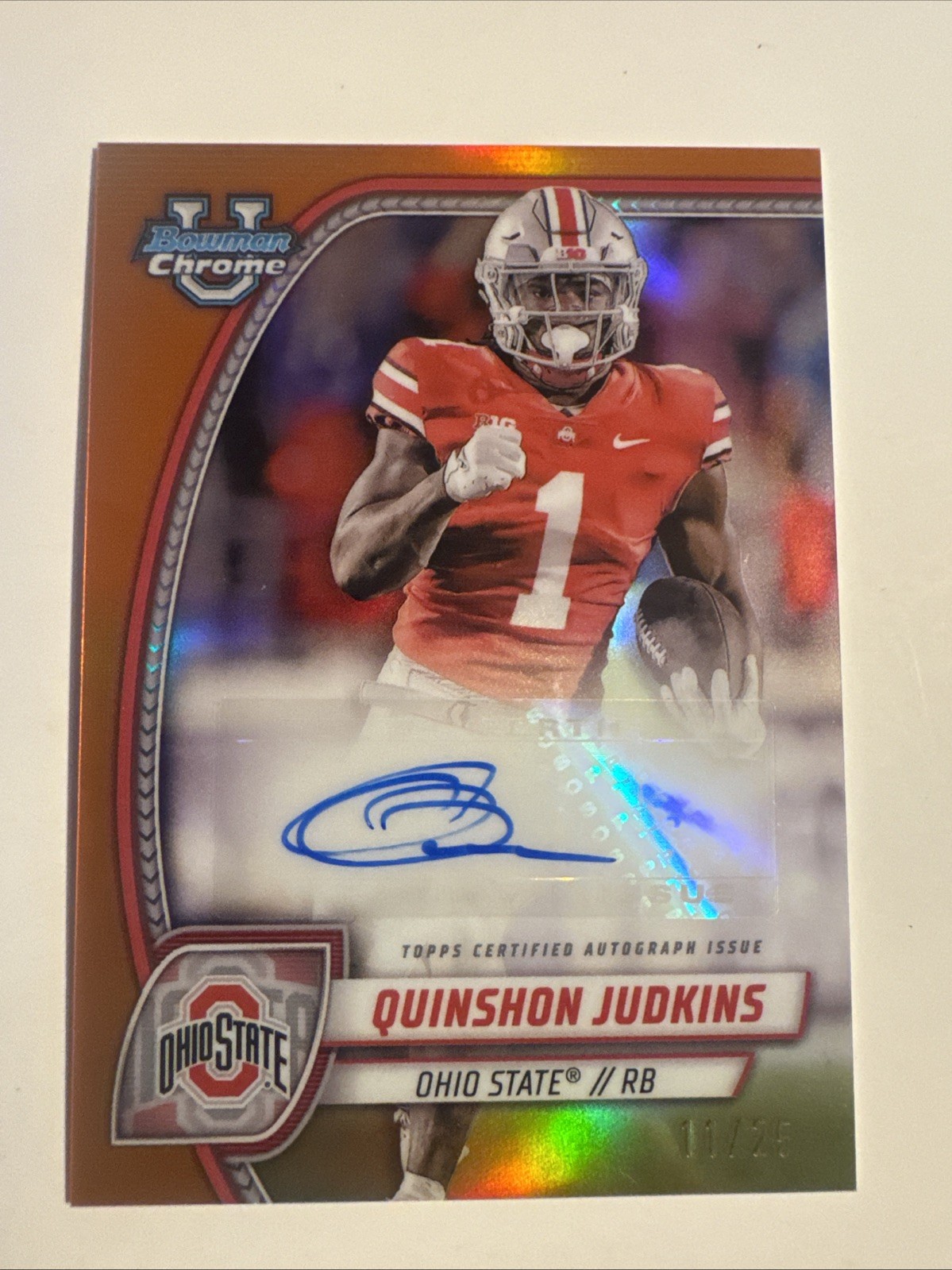 2024 Bowman University Chrome Quinshon Judkins Orange Refractor /25 (RC) Auto