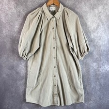 Velvet by Graham & Spencer Shirt Dress Womens Medium Beige Corduroy Puff Sleeve
