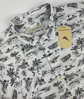 Tommy Bahama Camp Shirt Graphite Tropical IslandZone Surf Print Mens XXL $120