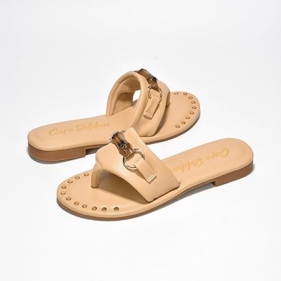 Cape Robbin Womens Slide Sandals For Women - Flat Sandals, Beige, Size 7