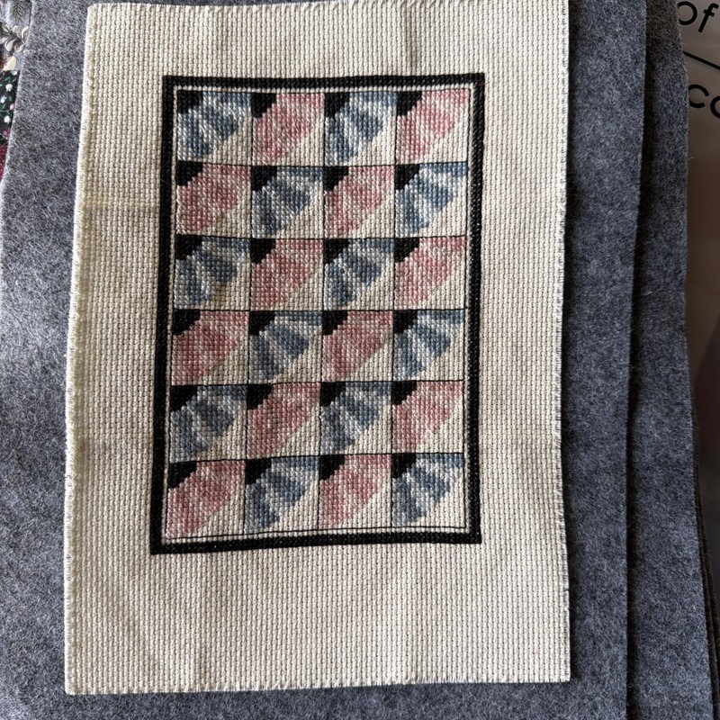 Finished cross stitch completed. Mini-Quilt Fan Pattern