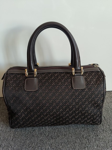 Loewe Brown Monogram Canvas & Leather Top Handle Bag Zip Gold Hardware