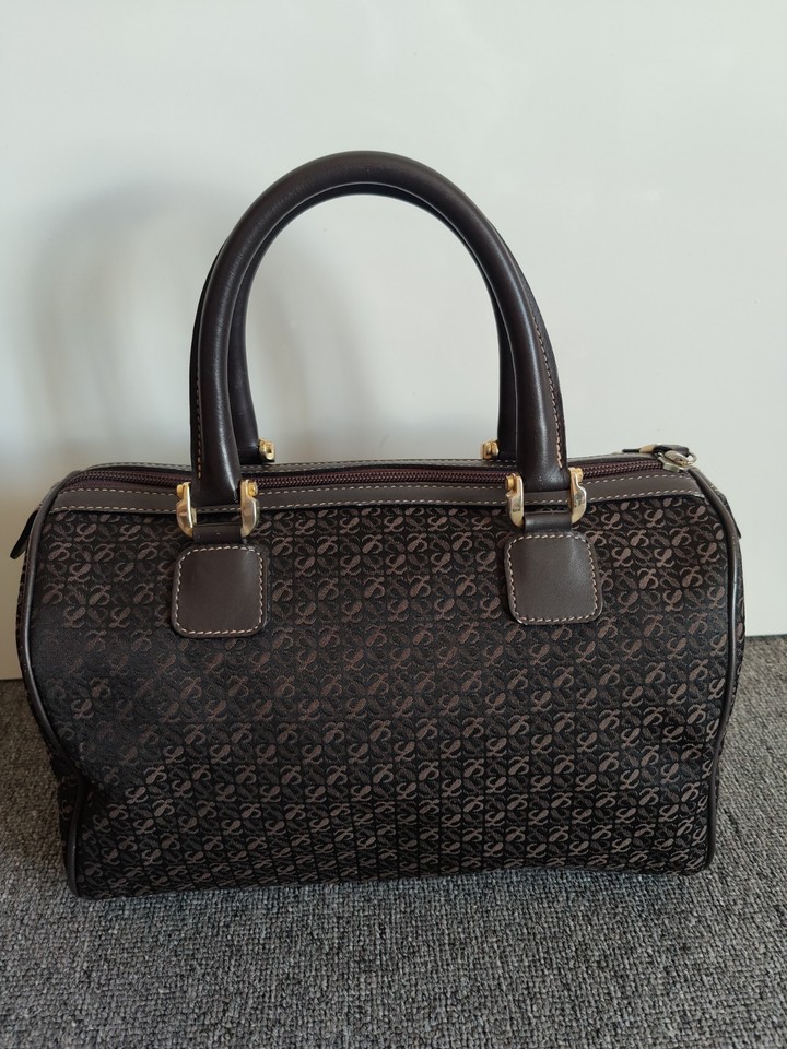 Loewe Brown Monogram Canvas & Leather Top Handle Bag Zip Gold Hardware