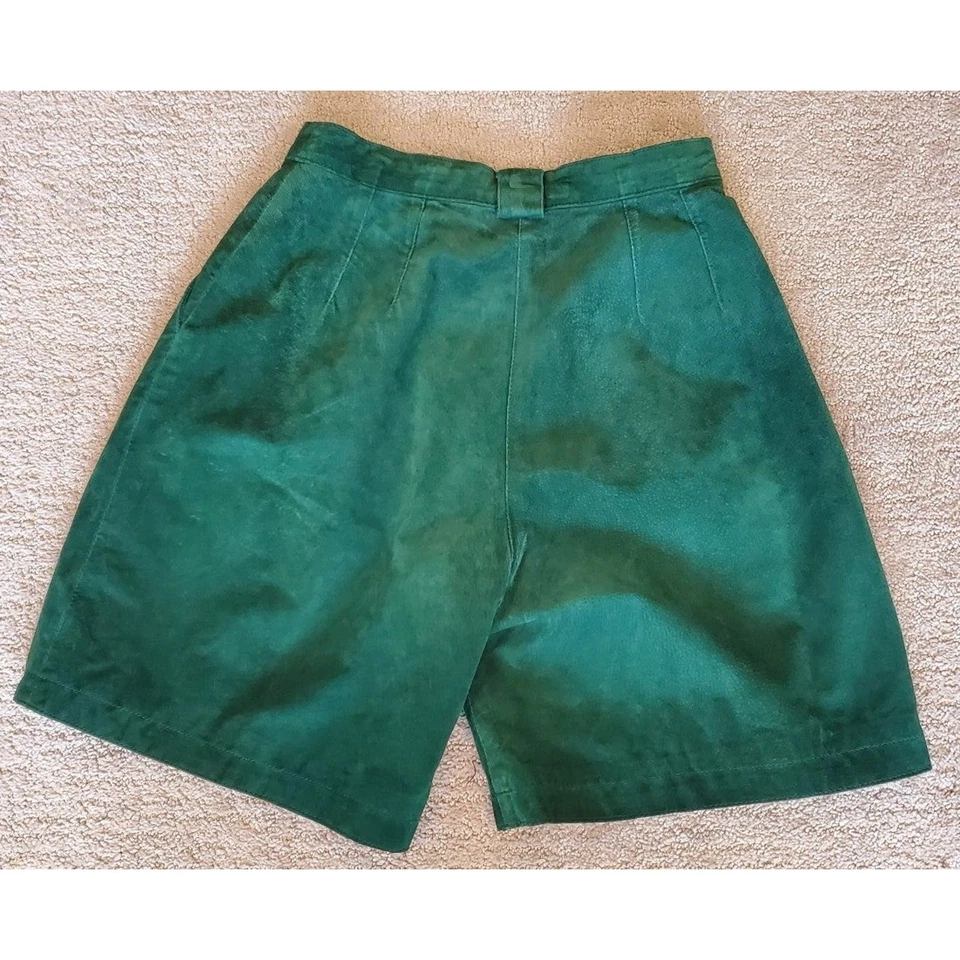 Pantalones Cortos Para Mujer Maggie Lawrence Cuero Gamuza Verde Genuino Talla 10 Y2K Foto 2 de 4