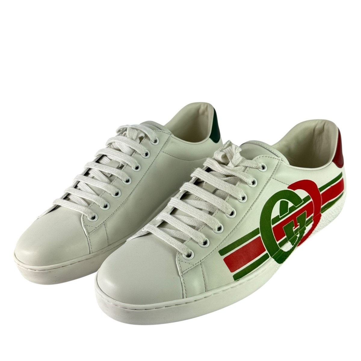 靴 GUCCI Shoes GUCCI 576136 White Leather Interlocking GG Ace Men's Sneakers