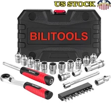 Pass-Through Socket Set 19mm Ratchet Wrench 17pcs Chrome Vanadium Steel New