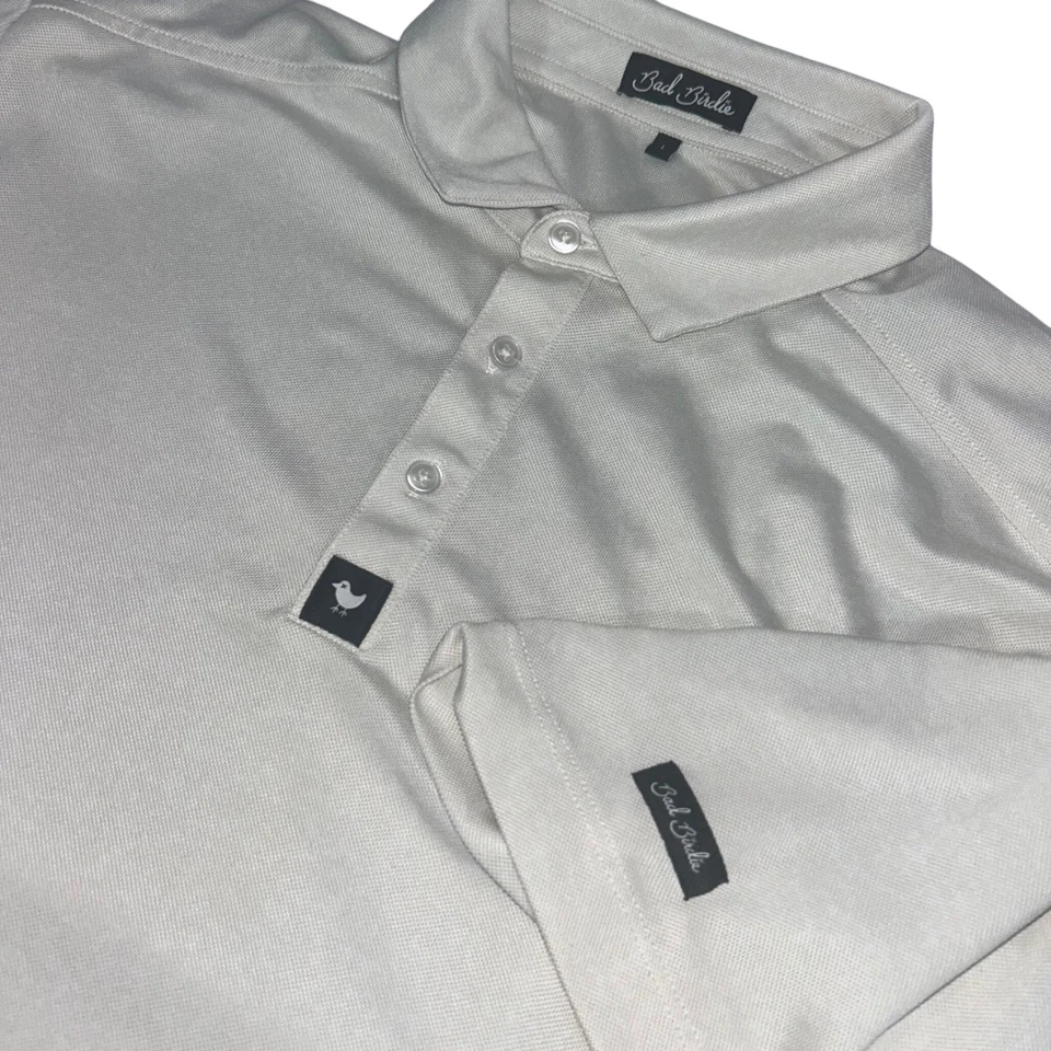 Camisa polo de golf Bad Birdie para hombre talla L beige manga corta rendimiento elástica Foto 3 de 4