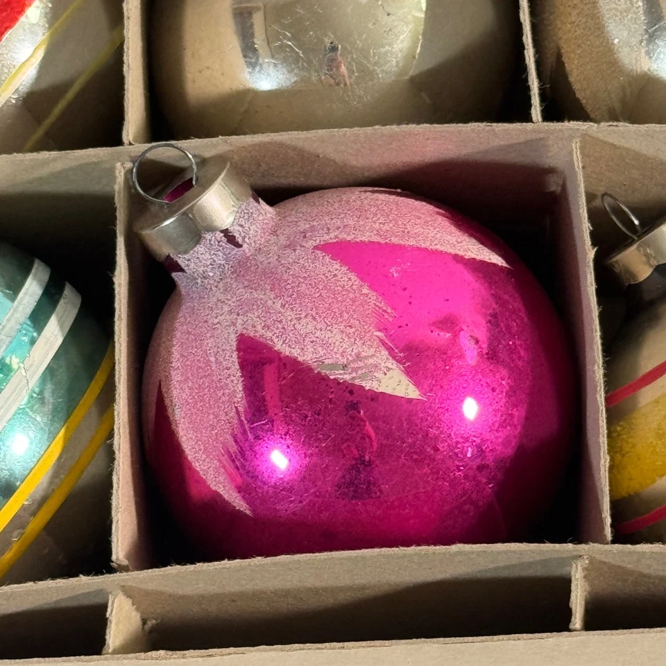 Vtg Christmas Ornaments Made in US OF A Glass Shiny Glitter Retro Holiday Decor - Image 3 of 4