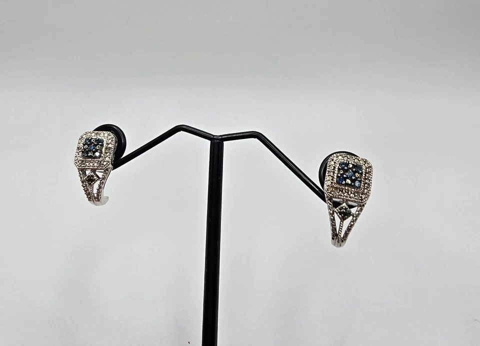 钻石耳环蓝色和白色 925 太阳设计师穿孔后抱枕 — 第 3/4 张图片