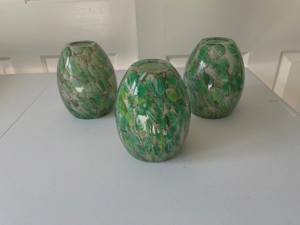 3 Art Glass Lamp Shades for Pendant Light Green Watercolor Style Beauties! - Image 3 of 4