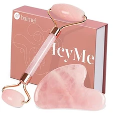  IcyMe Jade Roller & Gua Sha, Face Roller Redness Reducing Skin Care Pink