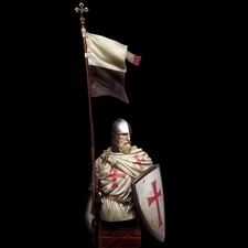 1/9 Scale Crusader Knight Bust Resin Model Kit Medieval Templar Shield Flag
