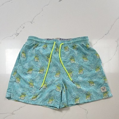 Spicy Tuna Swim Shorts Mens L Blue Yellow Green Pineapple Drawstring Mesh Lined