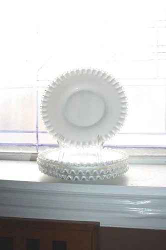 4 Fenton Silver Crest Dessert Luncheon Salad Plates Vintage Milk Glass