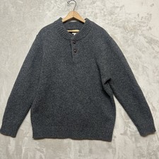 LL Bean Lambs' Wool Henley Sweater Men's L Gray Heathered Classic Ragg Knit