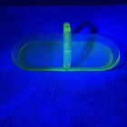 Vintage Uranium Glass Handled Divided Relish Tray Green Depression UV Glow Oval