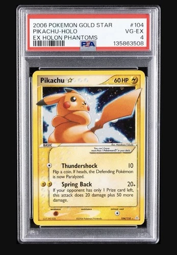 FACE SWIRL 💫 2006 POKEMON GOLD STAR PIKACHU-HOLO EX HOLON PHANTOMS PSA 4-CLEAN!