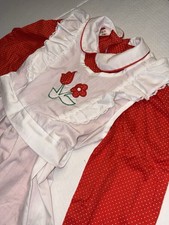 Vintage Girls 6X Winnie the Pooh Smocked Red Dress Ruffles Embroidery USA