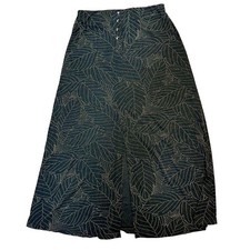 Embroidered Black Leaf Pattern Pull On Midi Skirt   Size S