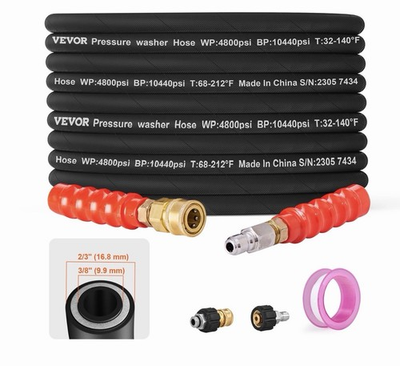 #ad VEVOR 100FT 4800 PSI High Pressure Power Washer Hose 3 8quot; Quick Connection $79.99