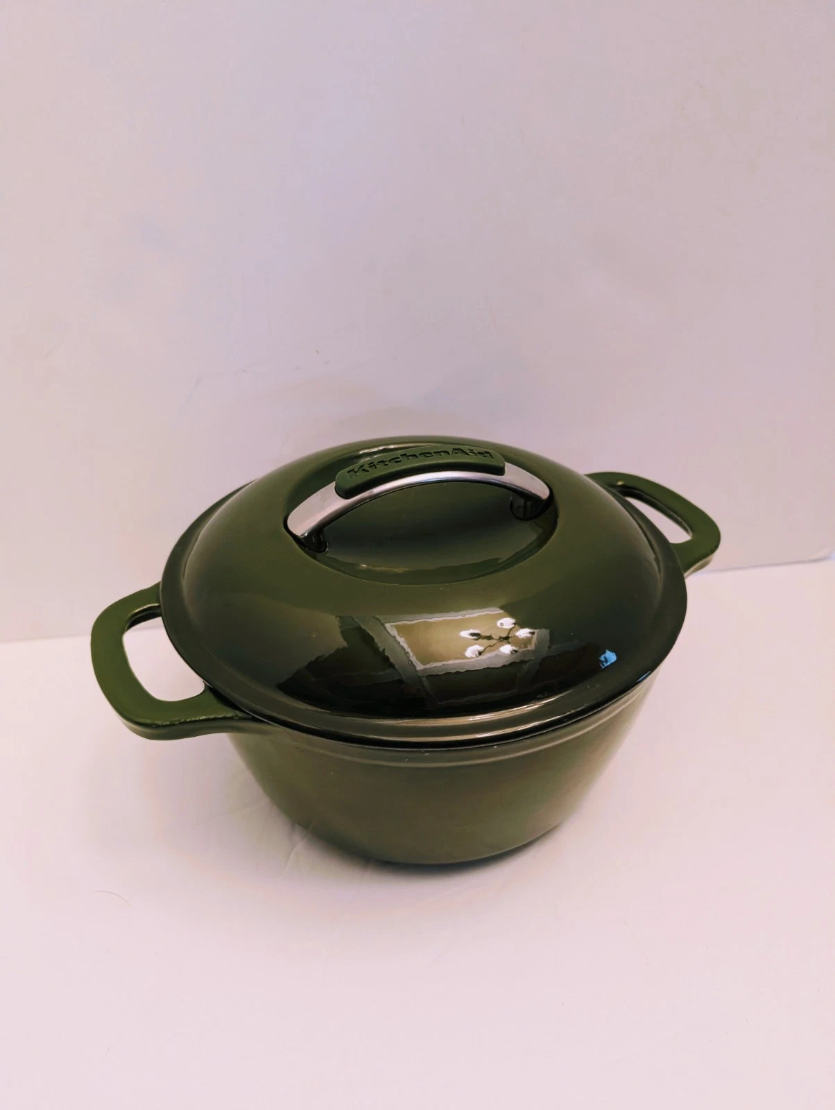 Kitchen Aid Green Enameled Cast Iron Dutch Oven With Lid 9" Diameter