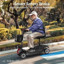 Upgraded 4 Wheels Mobility Scooter With All Terrain LED Headlights Two Baskets