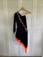Ballroom Competition Dress Rhythm Latin Black Orange Fringe Small Long-Sleeve 