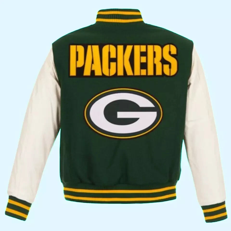 Men's Green Bay Packers Leather Sleeve Baseball Jacket