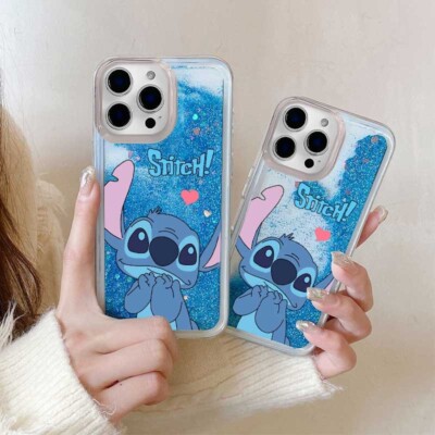 For Various Phone Quicksand Shy Stitch Case Liquid Glitter Cartoon Back Cover