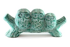 Image of Wooden Owl Ornament Carving - Family of Owls on a branch Handmade