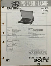 SONY PS-LX50 PS-LX50P STEREO TURNTABLE SYSTEM ORIGINAL SERVICE REPAIR MANUAL