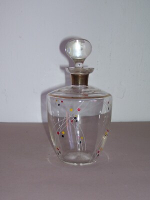 Karaffe Flasche mit Stöpsel Poschinger Glas mit Etikett polka dots 50er Jahre