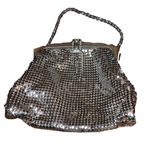 Vintage Whiting and Davis Co. Black Bead and Gold Metal Mesh