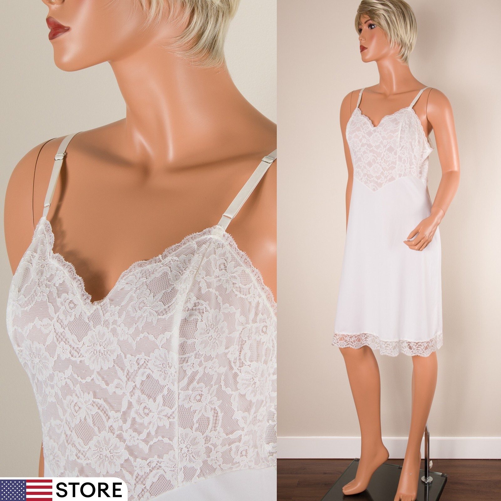 💖 VANITY FAIR 60s Off White Full Slip Skirt Silky N… Gem