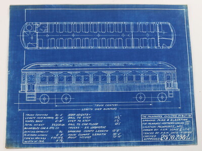 Milwaukee Electric Plan & Elevation Northern Coaches 1107-10 Blueprint 1929 11''