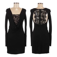 Maria Bianca Nero Black Lace Open Back Bodycon Mini Dress Small Cowl Neck L/S