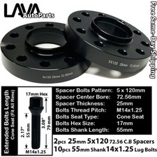 2pc 25mm Thick 5x120 72.56mm C.b Wheel Spacer10 14x1.25 Bolt Fit Bmw Mini Model