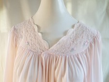 Shadowline Nightgown Pink Color Lace on Sleeves and neckline Tiny Embroidery Med