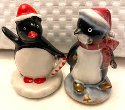 Penguin ceramic 4 inch figures.  Cute Penguin pair for Christmas decor.