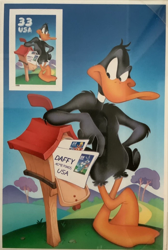 USPS Framed 1999 33c Daffy Duck Stamps Pane of 9 And Imperforate - Image 3 of 4