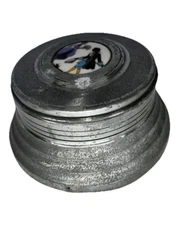 Vintage Metal Powder Holder Windup Swiss Music Box for Makeup Vanity