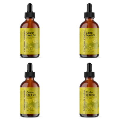 Castor Seed Oil - 100% Pure, Organic, Unrefined, Hexane-Free (4 bottles)