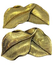 Pair of MUSI Gilt gold tone textured Leaves Shoe Buckle Clips vintage signed