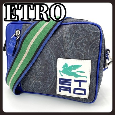 Etro Vhtf Shoulder Bag Pegasus Logo Paisley Pattern Crossbody Men'S Women'S Navy