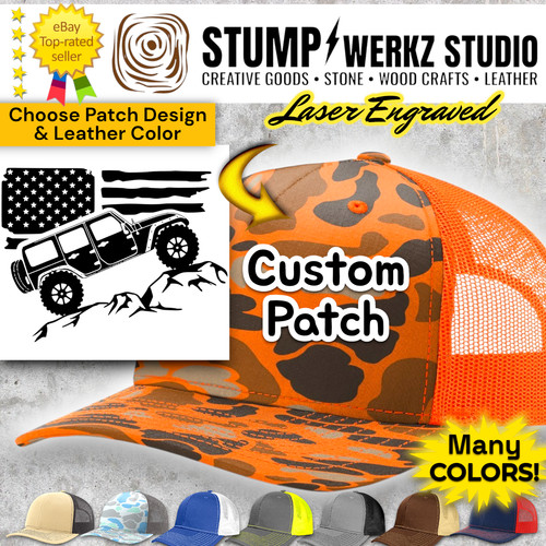 Custom Hat Trucker Baseball Cap Richardson Leather Patch Off Road Truck 4X4 USA