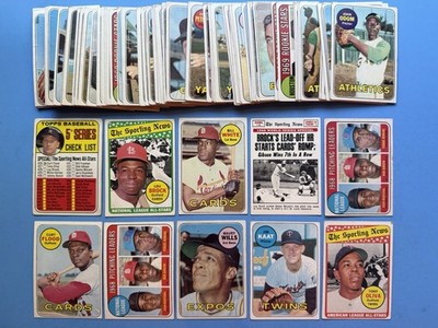 1969 topps baseball  75 Card Lot W/Mantle Cklst Brock AS, Gibson Ldr, P, F, G