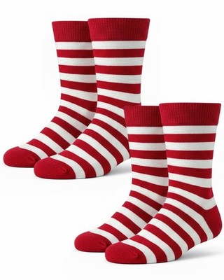 Syhood 2 Pairs Men's Dress Socks Combed One Size, Candy Cane Red White Stripe 